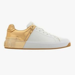 Balmain Women's B-Court Leather/Mirror Low Top Trainers - White/Gold